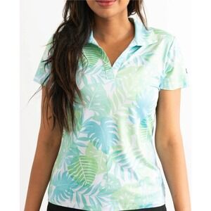 Yatta Golf Polo‎ Shirt Tropical Leaf Print Short Sleeve Golfing Top Sz S NWT $50